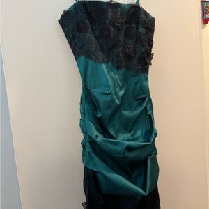 BCBGMaxAzria Teal and Black One Shoulder Dress
